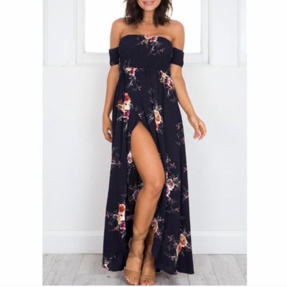 π (L, XL) Off-the-Shoulder Summer Beach Dress - Picture 3 of 9
